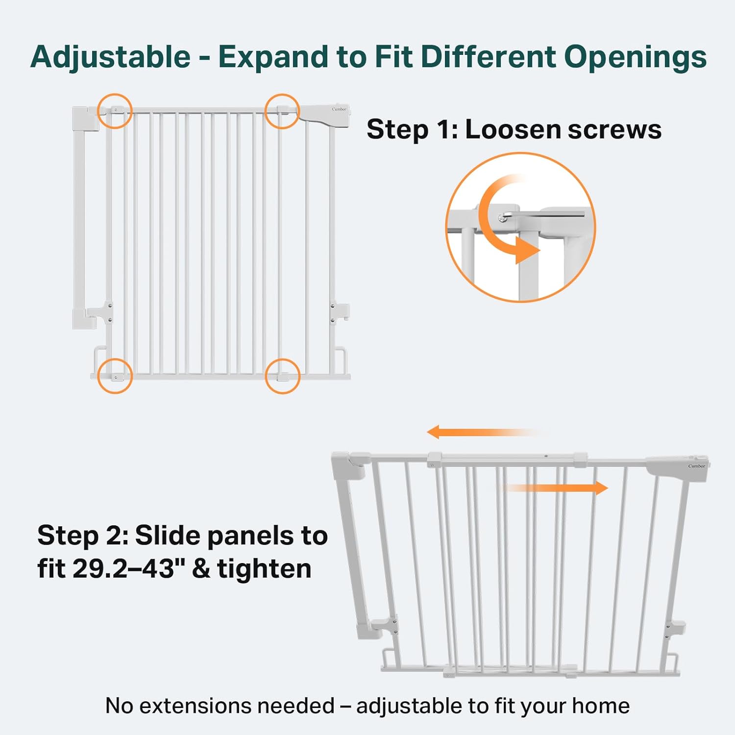29.2–43" Baby Gate for Stairs, Hardware Mounted (Drill Required), Expandable No Bottom Bar Dog Gate, Auto Close Extra