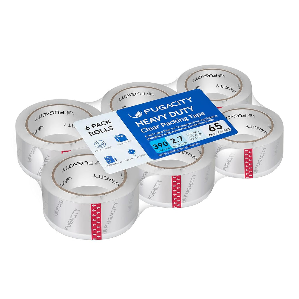 Clear Packing Tape Refills (6 Rolls),Heavy Duty Packaging Tape for Moving Sealing, Moving Supplies,2.7 Mil Thick