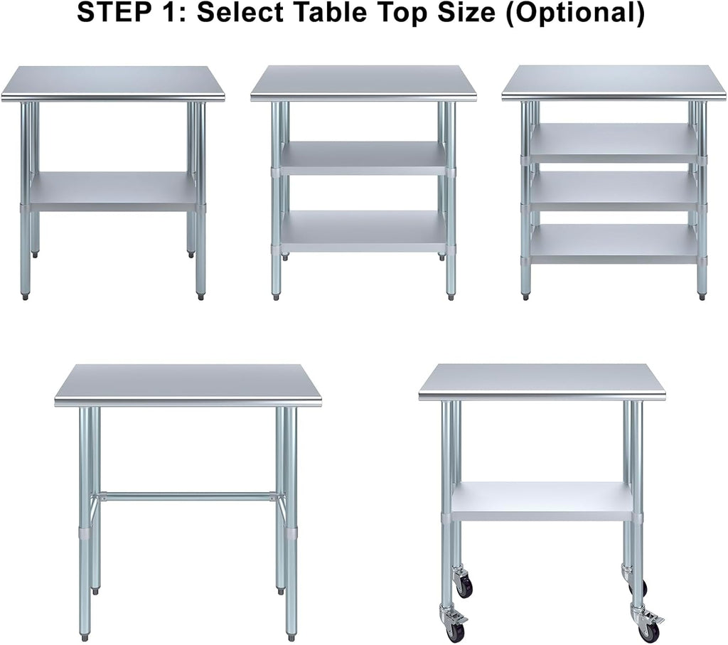 Stainless Steel Table + Add Casters | Choose from 43 Sizes | NSF Metal Work Table for Kitchen Prep Utility |