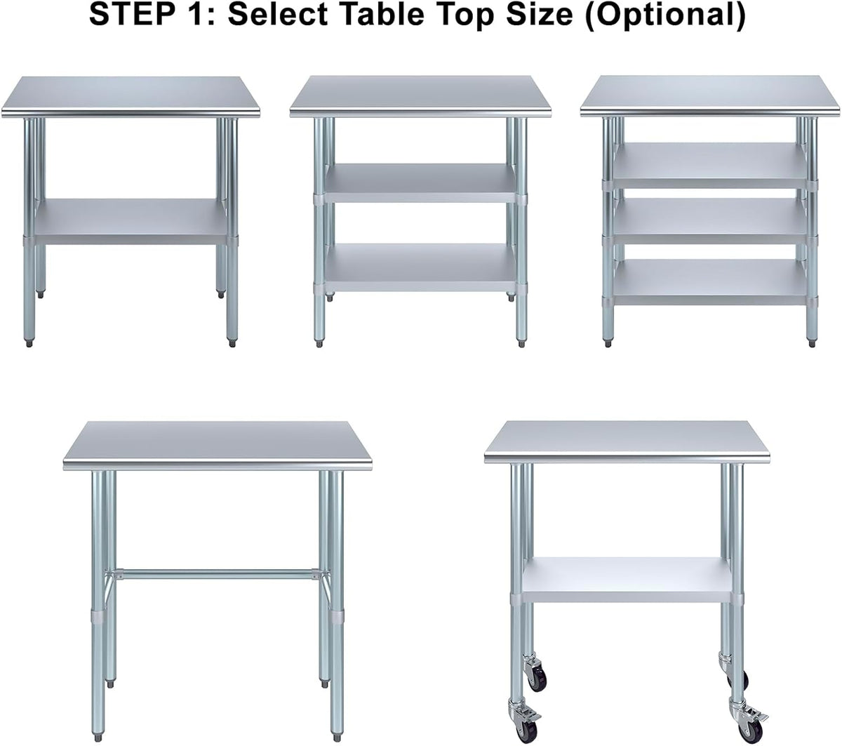 Stainless Steel Table + Add Casters | Choose from 43 Sizes | NSF Metal Work Table for Kitchen Prep Utility |