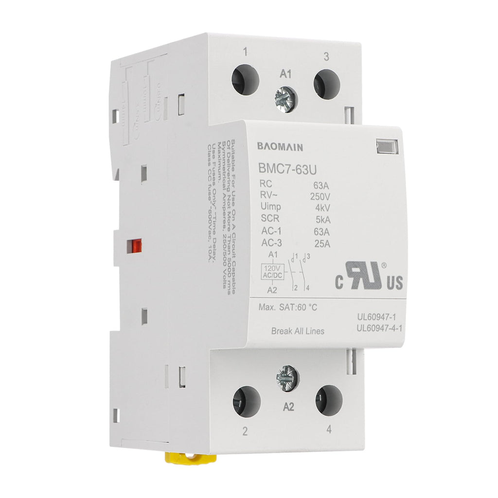 BAOMAIN 63A 2NO 120V AC/DC Modular Contactor,DIN Rail Mount,UL Recognized