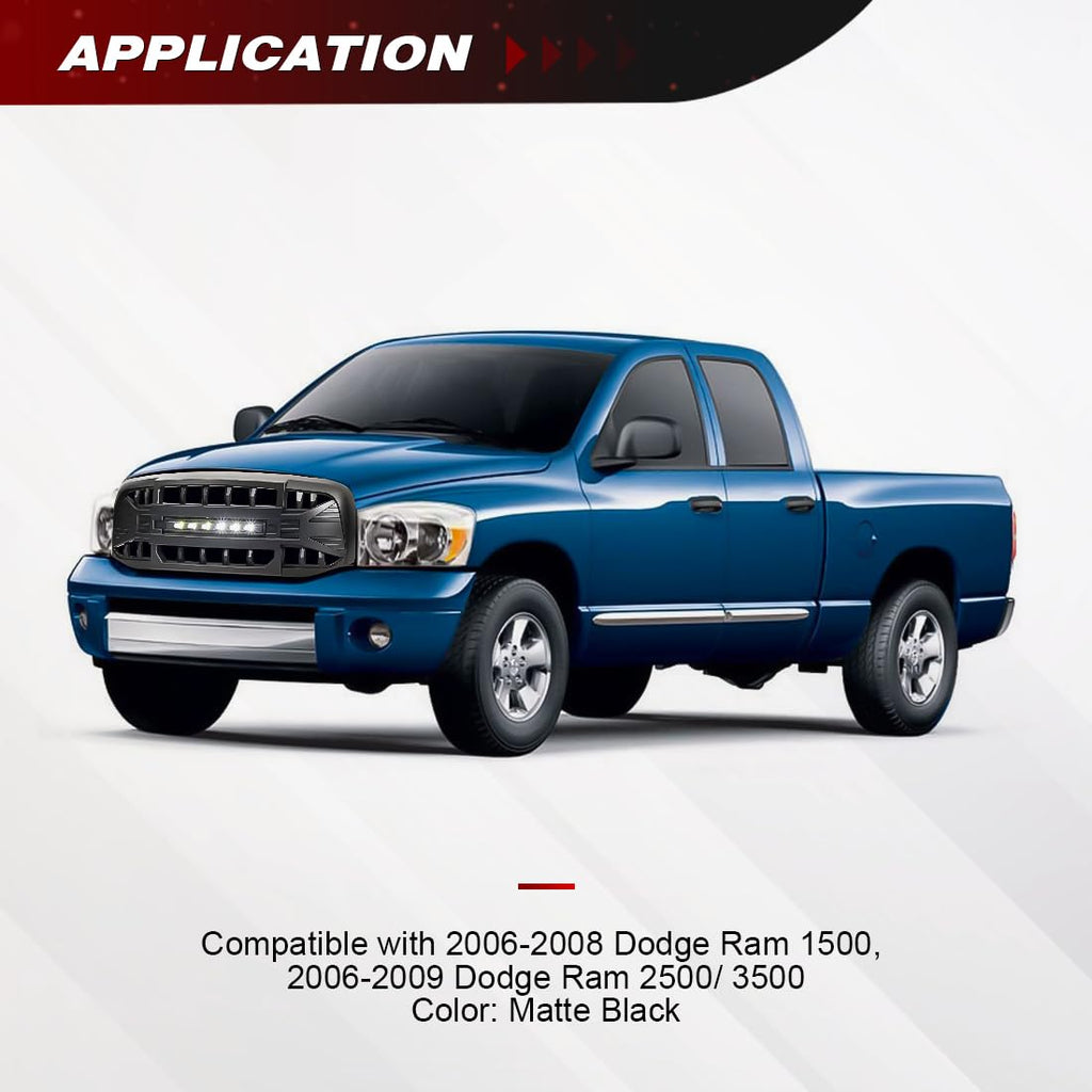 Front Grille Compatible with 06-08 Dodge Ram 1500, 06-09 Ram 2500/3500