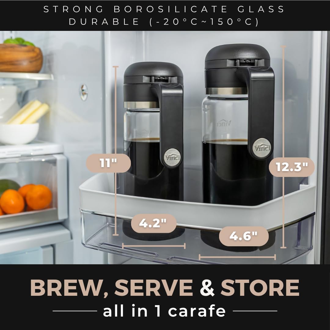 Cold Brew 360 Dual-Filter Iced Coffee Maker, 47 oz Glass Pitcher | Manual No Power Brewing, Up to 50% Faster, 6–12