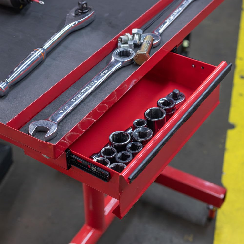 Distributors Inc Adjustable Rolling Work Table with Tool Drawer Workstation for Shops Garages and Warehouses
