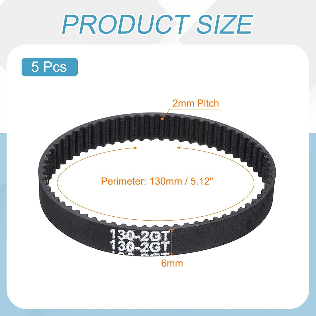 MECCANIXITY 5Pcs 130mm GT-2 Timing Belt 6mm Width 2mm Pitch Closed Loop