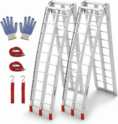 7.5FT Aluminum Folding Loading Ramps, Folding Ramps for Pickup Truck & Traile, Includes Load Straps for ATV, UTV