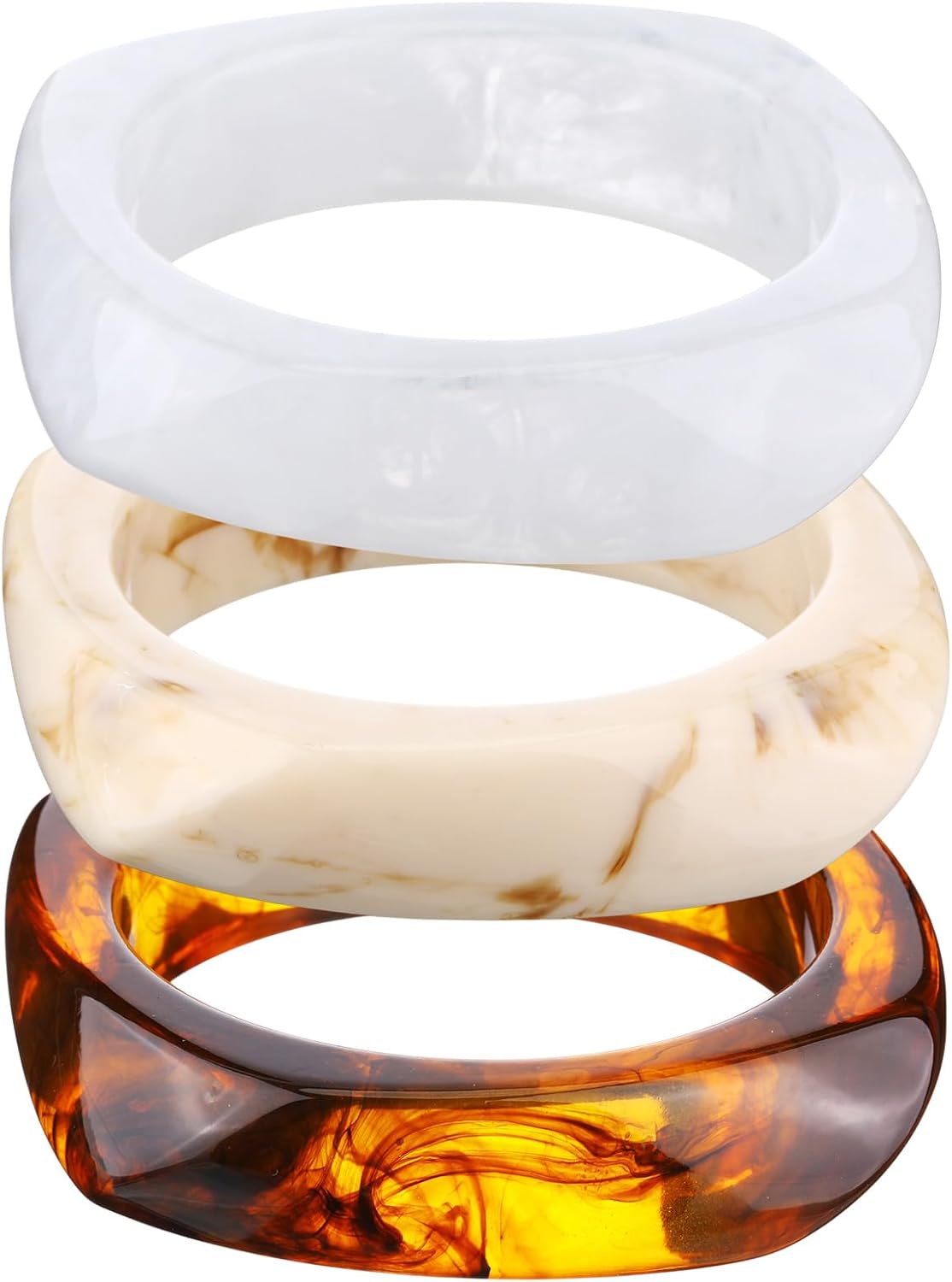 3 Pcs Colorful Square Acrylic Resin Bangle Bracelet Wide Geometric Irregular Wristbands Women