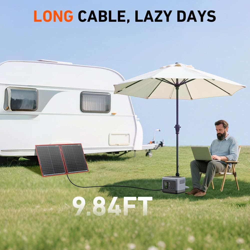 100W Portable Foldable Solar Panel Kit for 12V Battery Charging | Folds to 19 x 26 in and weighs 5.3 lb; includes
