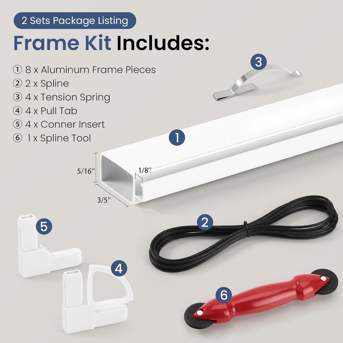 2 Sets Window Screen Frame Kit 5/16 in x 1/8 in x 36 Inch Build or Repair Window Screens – Cut to Size，No Mesh