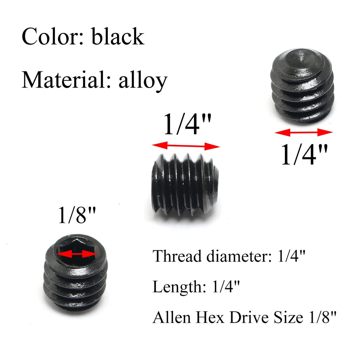 25pcs Internal Hex Allen Head Socket Set Screws 1/4"-20 x 1/4" Black with 1/8" Black Hex Wrench