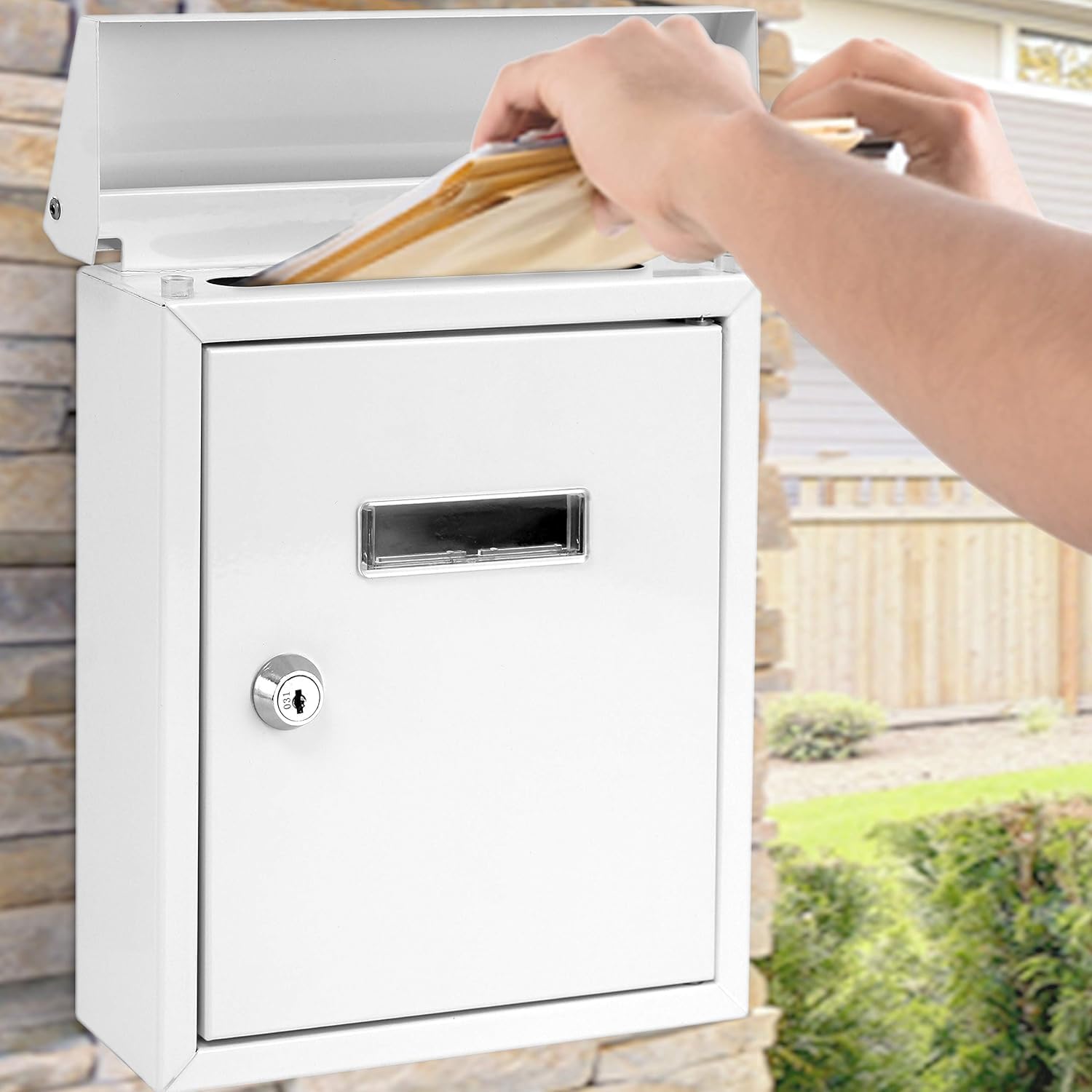 Weatherproof Wall Mount Locking Mailbox Galvanized Steel Drop Box with Metal Flap for Mail Letters, Newspaper, Money
