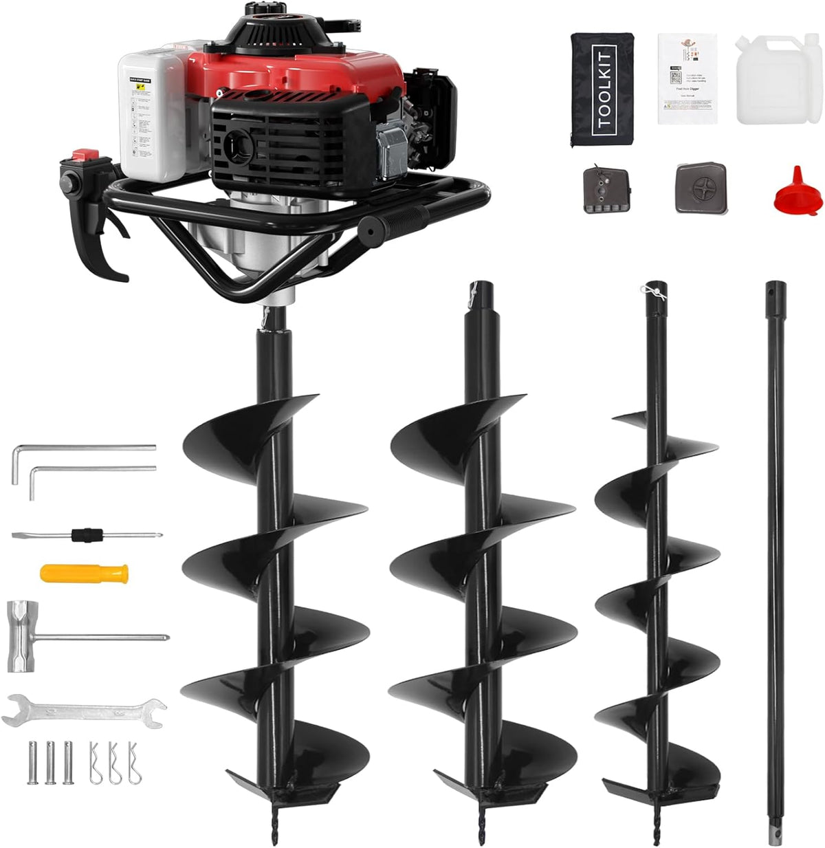 4-Stroke Gas Powered Post Hole Digger, 78CC Earth Auger with 2 Drill Bits | 6" & 8" Drill Bits and Extension Rod, No