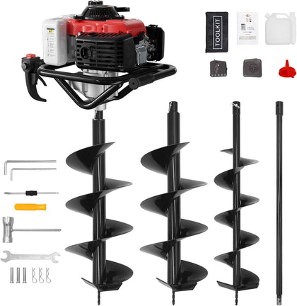 4-Stroke Gas Powered Post Hole Digger, 78CC Earth Auger with 2 Drill Bits | 6" & 8" Drill Bits and Extension Rod, No