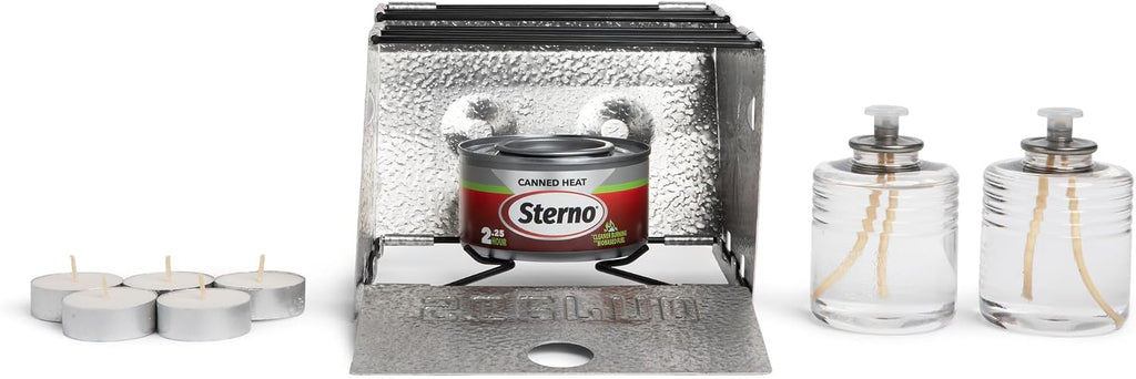 Emergency Preparedness Kit with Stove & Candles | Folding stove, 2 liquid wax candles (50 hours each), 5 tealights (5