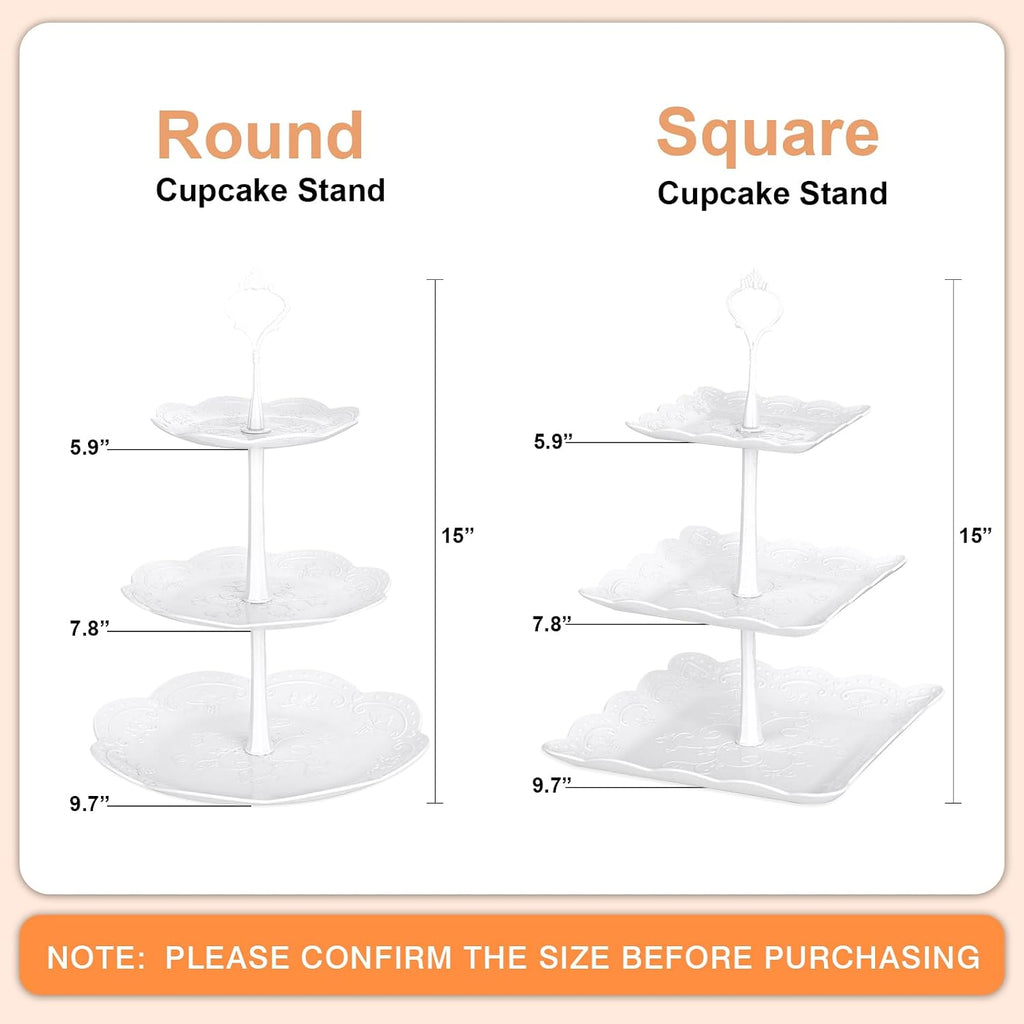 10Pcs Cupcake Stand,Dessert Table Display Set, 4 White 3 Tired Cake Stand 6 Plastic Serving Trays for Party Cookie