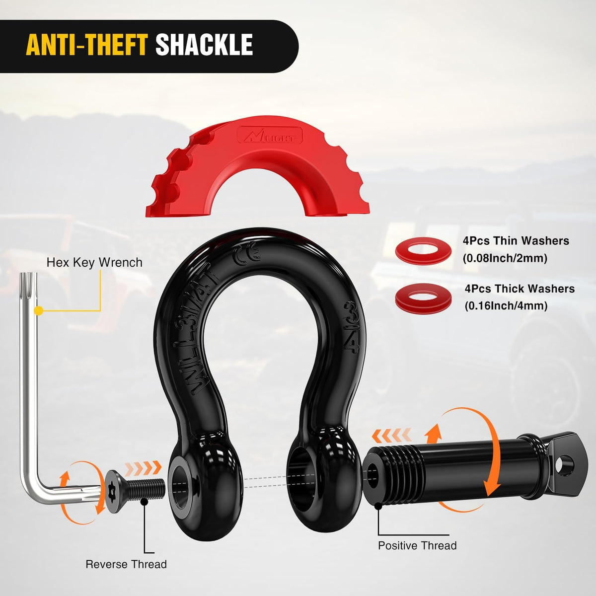 3" x20' Tow Strap Kit 2" Receiver 3/4" Anti-Theft D-Ring Shackles