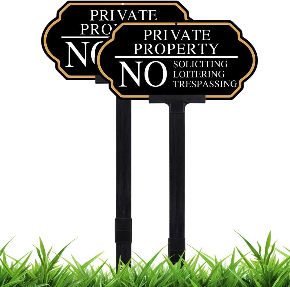 Large Private Property No Soliciting Yard Sign - Elegant Black with UV Protection, 14x7 Inch/35 inch Height, Durable