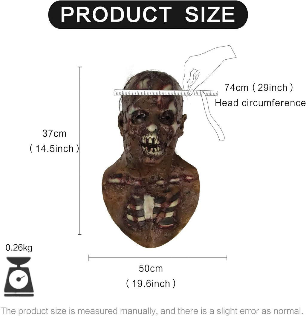 Scary Walking Dead Zombie Head Mask for Adult Vampire Mask Latex Creepy Halloween Costume Horror Decoration Props.
