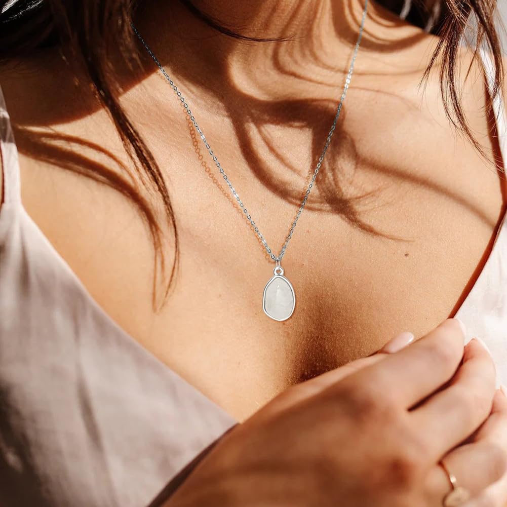 Stone Pendant Necklaces Gemstone Dangle Necklace 18K Gold Plated Teardrop Pendant Necklace for Women