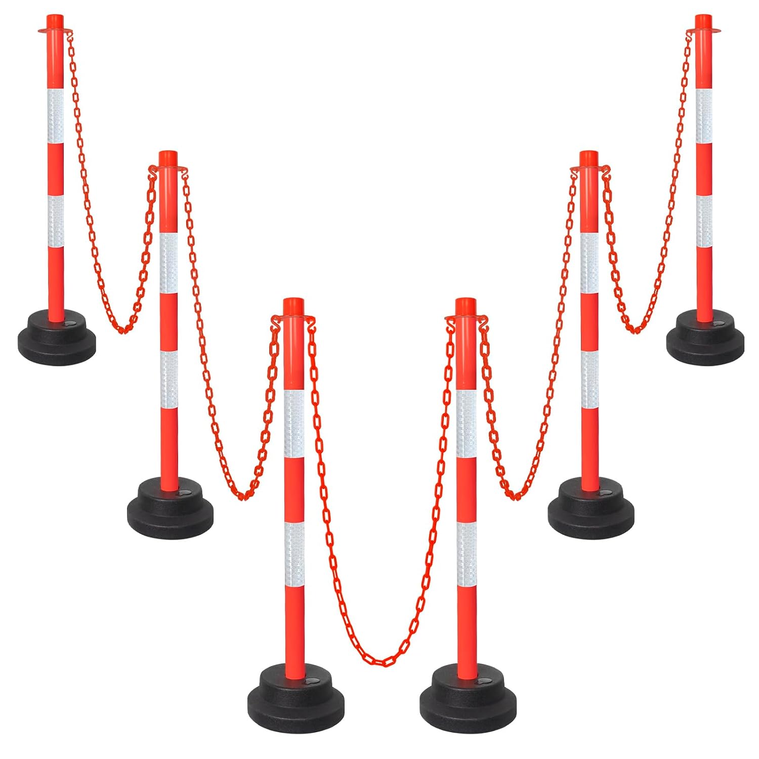 Traffic Delineator Posts with Weighted Base & Reflective Collar, 35'' Red Safety Stanchions Cones with 5FT Plastic S