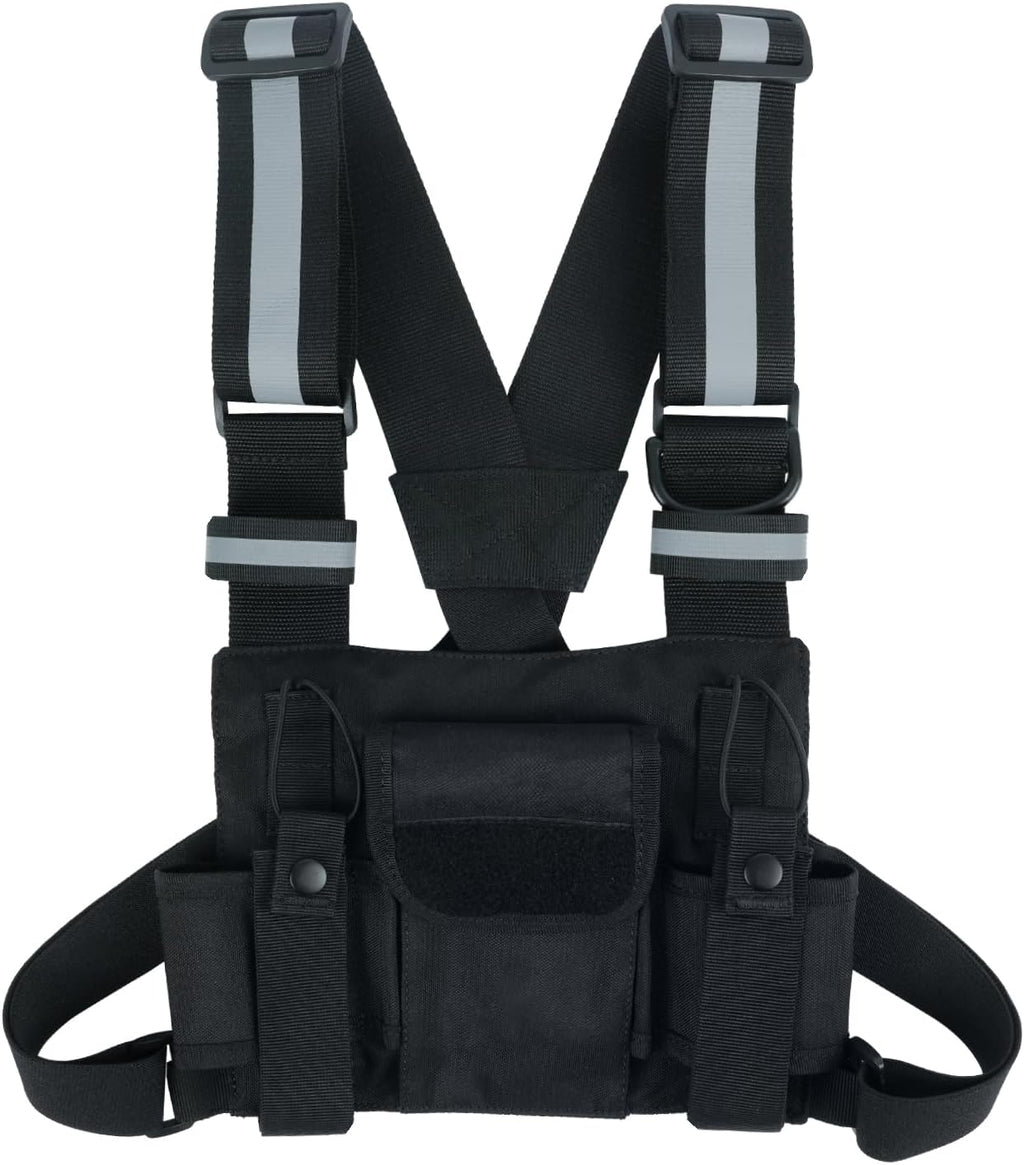 Radio Harness with Reflective Straps, Micro Rig Harness Chest Pack Tactical Vest Radio Holster Bag