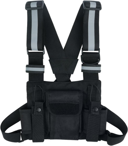 Radio Harness with Reflective Straps, Micro Rig Harness Chest Pack Tactical Vest Radio Holster Bag