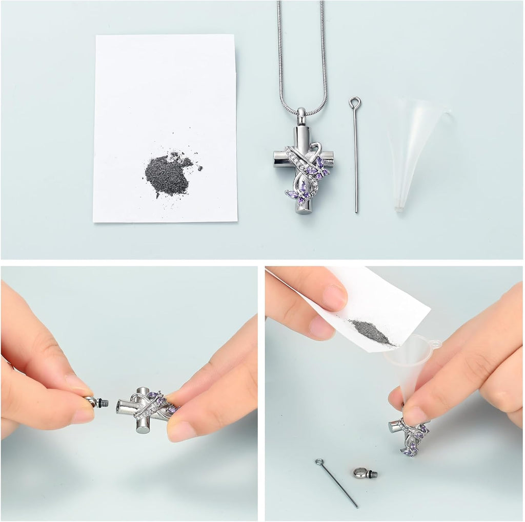 Butterfly Cross Urn Necklace for Ashes Men Women Cremation Jewelry Ashes Pendant for Human Memorial Ash Jewelry