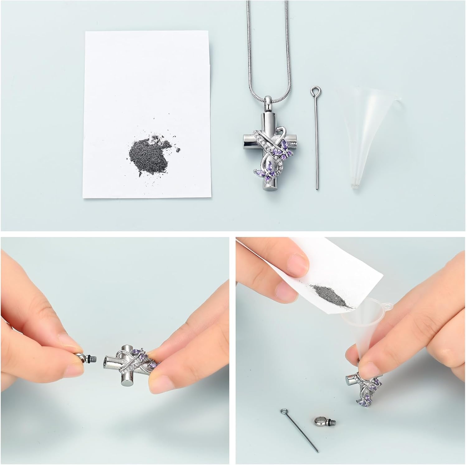 Butterfly Cross Urn Necklace for Ashes Men Women Cremation Jewelry Ashes Pendant for Human Memorial Ash Jewelry