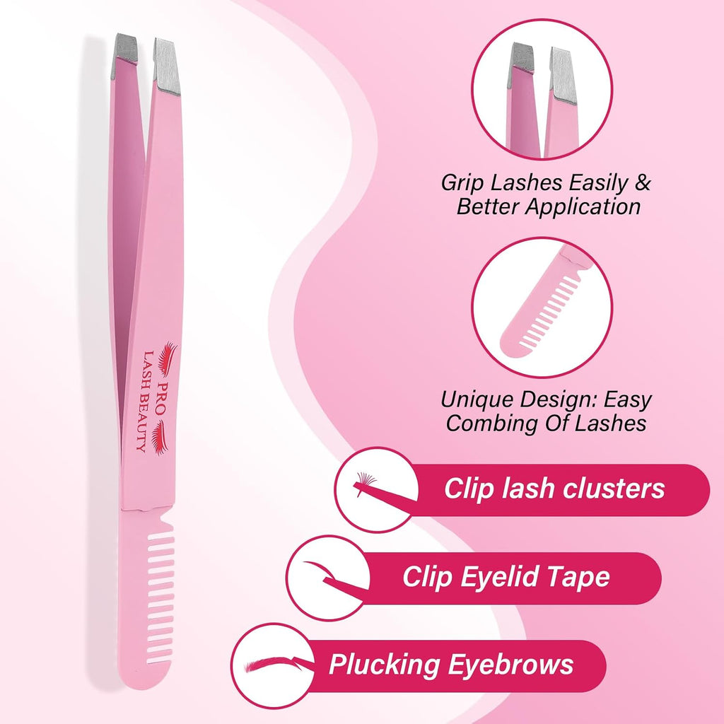 PRO Lash Tweezers Eyelash Applicator 3 IN 1 Tweezers Kit with Brush(3 pcs-02)