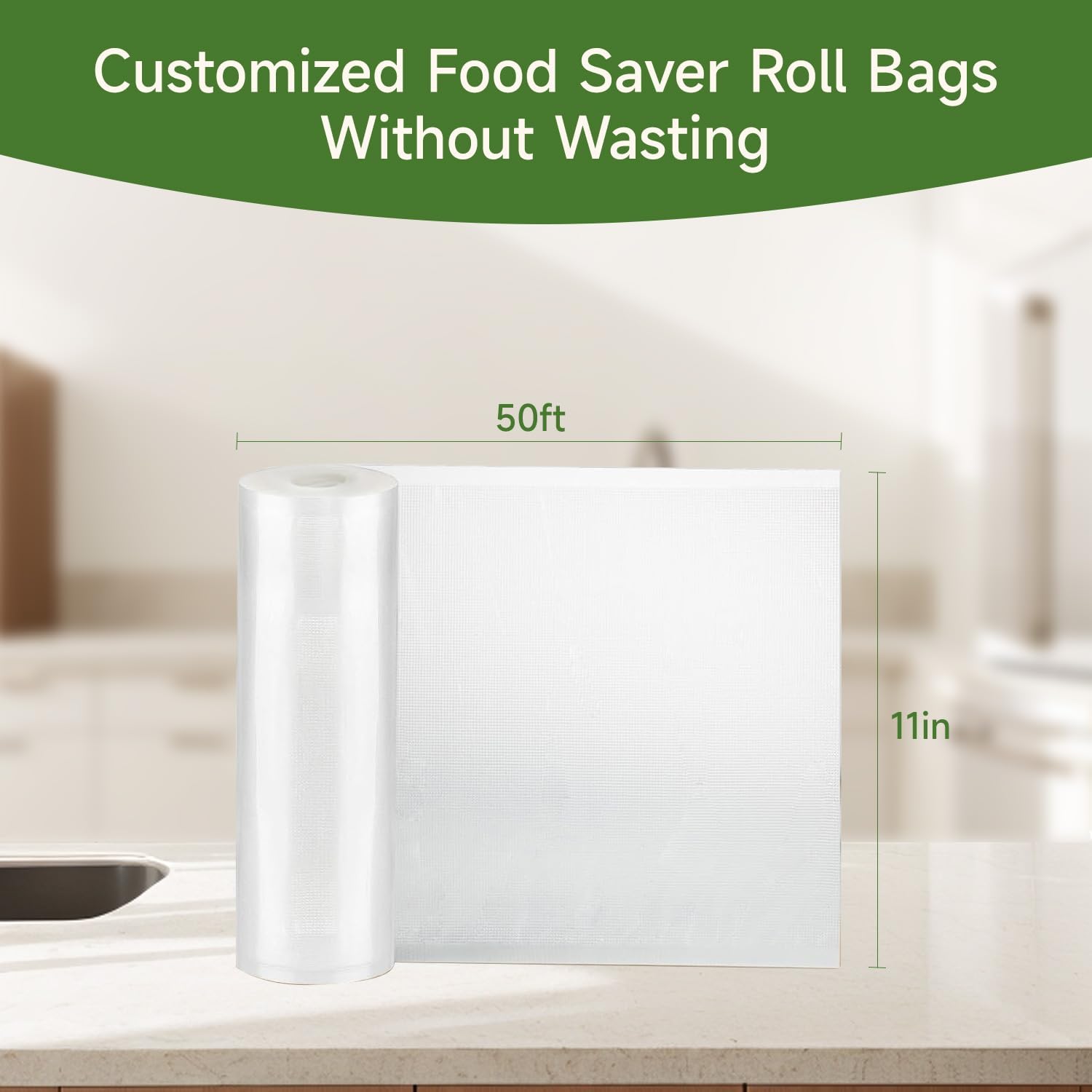 Vacuum Sealer Roll Bags, 600"W x 11"H 2-Pack, BPA-Null, Commercial Grade, Customizable for Food Storage & Sous Vide
