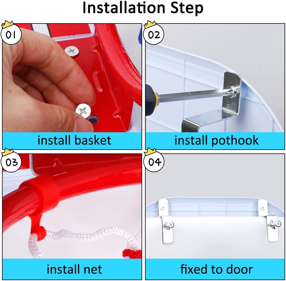 Mini Basketball Hoop Set for Kids Adults, Indoor Play Wall Mount Basketball Hoop for Door with 4 Small Replacement