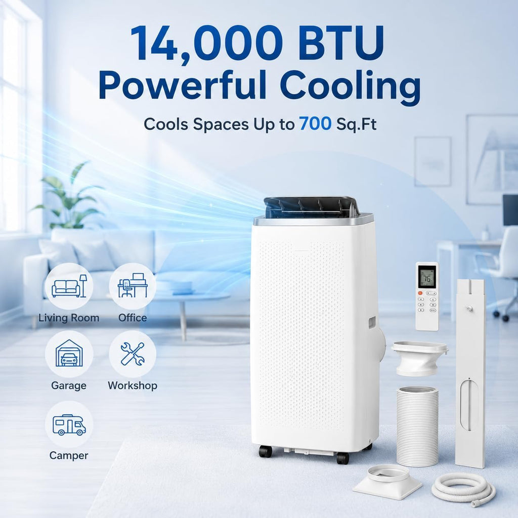 14K BTU Portable Air Conditioner, Fast Cooling for room to 750 Sq.Ft | 3-in-1 AC Unit w/ Dehumidifier, Fan & Cooling