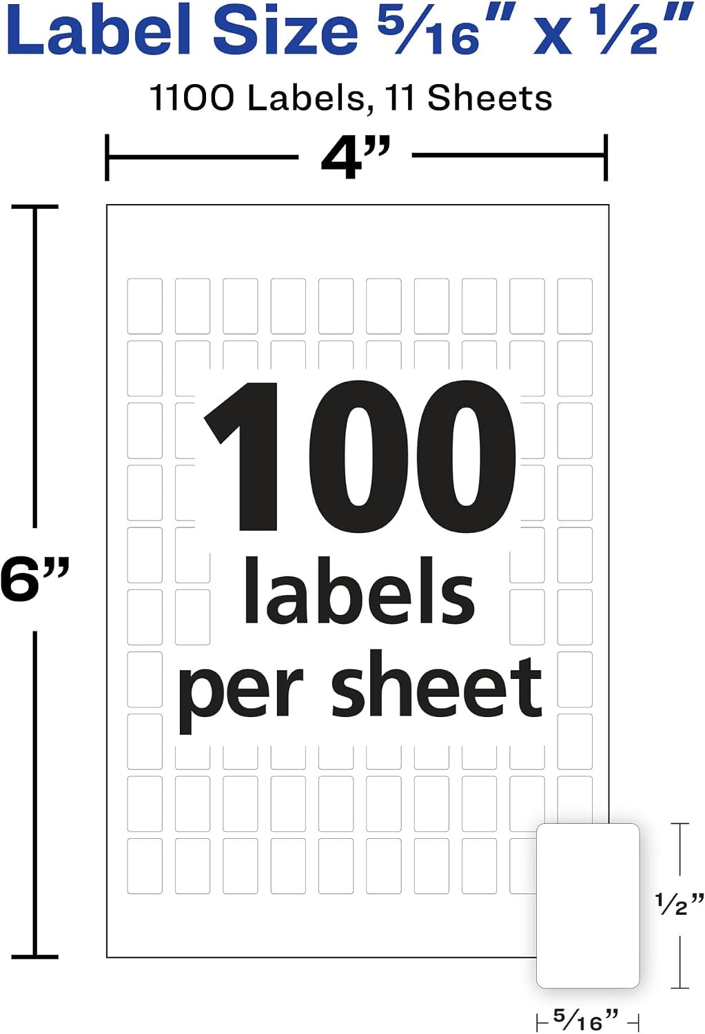 Multi-Use Removable Labels, 5/16" x 1/2", White, Non-Printable, 1,100 Blank Labels Total (5412)