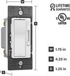 Legrand Pass & Seymour Radiant LED Dimmer Light Switch, Single Pole with Locator, For Home Lighting Control, Interchangeable Faceplate White/Ivory/Light Almond, RH703PTUTCCCV4, 1 Count