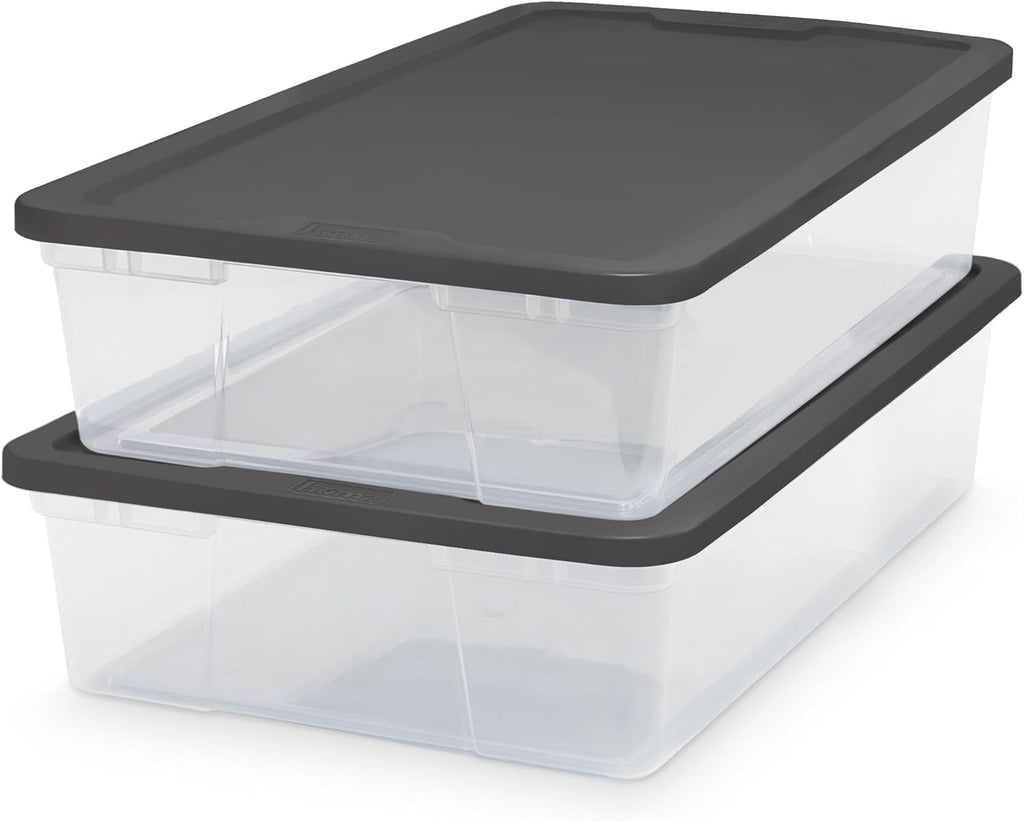 2-Pack Snaplock, Small Clear Plastic Storage Organizer Bins w/ Lids, 28 Quart, Gray - Stackable Container Boxes for