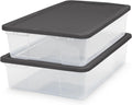 2-Pack Snaplock, Small Clear Plastic Storage Organizer Bins w/ Lids, 28 Quart, Gray - Stackable Container Boxes for