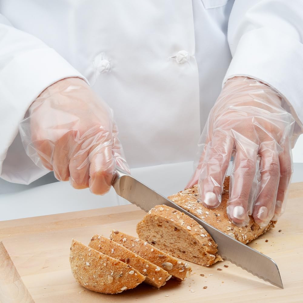 2330 Food Safe Cast Polyethylene CPE Embossed Clear Plastic Poly PE Disposable Gloves for Sushi, Sandwich, and Bakery