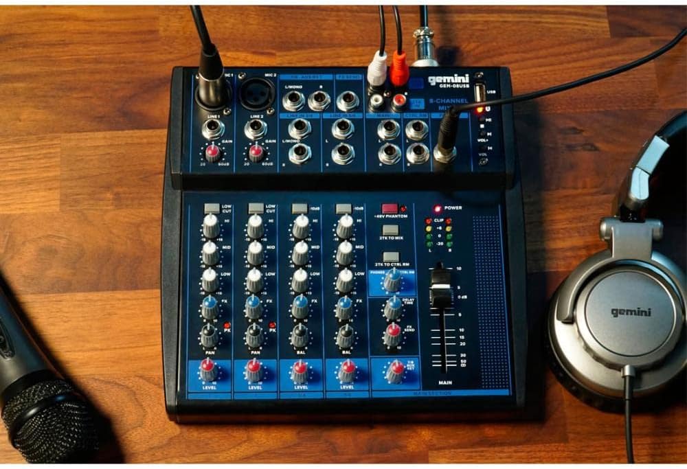 8-Channel Bluetooth Audio Mixer with USB & FX (GEM-08USB) | 8-channel Bluetooth mixer with USB & FX - dual XLR