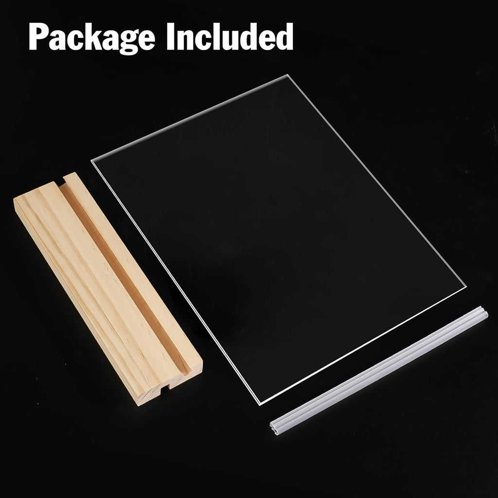 2 pack 8.5x11 Acrylic Sign Holder, L/T Shape with Wood Base | Plastic Flyer Stand Double Slot Design for Vertical or