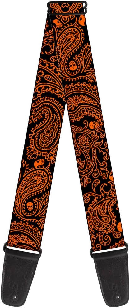 Guitar Strap - Bandana/Skulls Black/Orange | Bandana Skulls Black Orange Acoustic Electric Bass