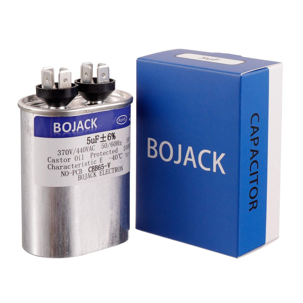 BOJACK 5 uF ±6% 5 MFD 370V/440V CBB65 Oval Run Start Capacitor for AC Motor Run or Fan Start and Cool or Heat Pump Air Conditione