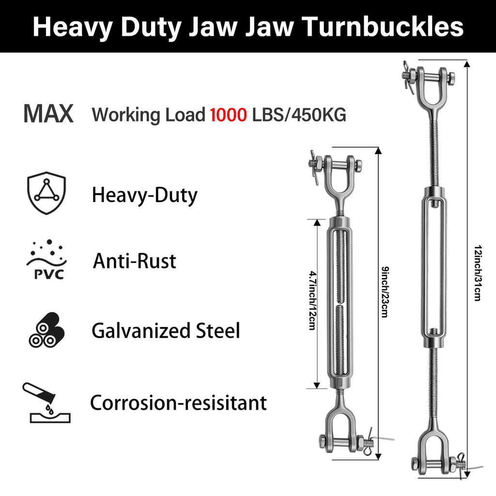 1/4" Steel Cable Kit, Galvanized Wire Rope with Jaw Jaw Turnbuckles, PIUM 7x19 Strands Steel Cable with 6400 Breaking