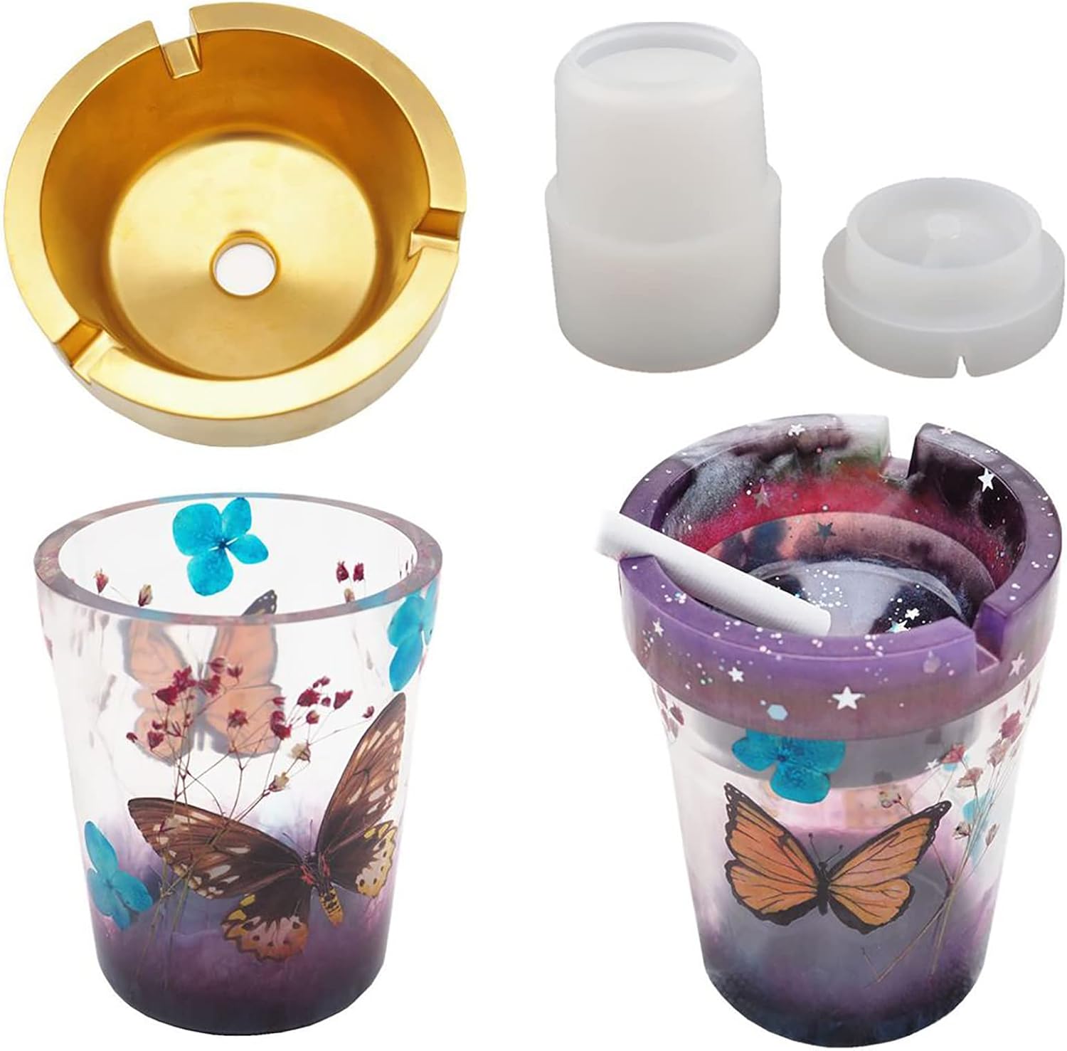 Double Layer Resin Molds Kit Silicone for Epoxy - Unityown Car Ashtray with Lid Smell Proof - DIY Crystal Silicone