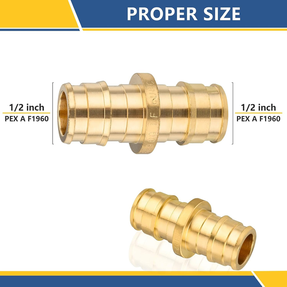 10PACK GUOFIS PEX-A Expansion 1/2" Coupling Brass Fitting(PEX1960008-10)