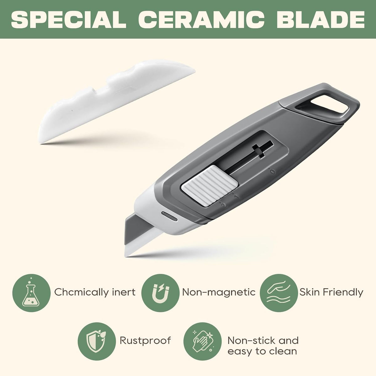 3-Pack Mini Ceramic Box Cutter, Retractable Utility Knife with Safety Lock & Keychain Hole, Magnetic Package Opener