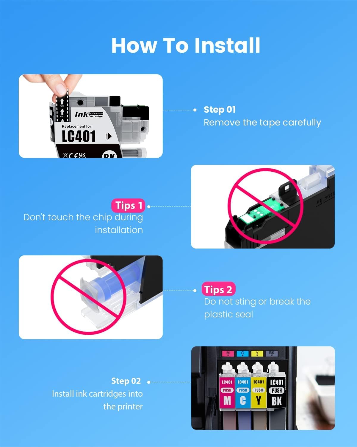 Compatible Ink Cartridges Replacement for Brother LC401 4-Pack