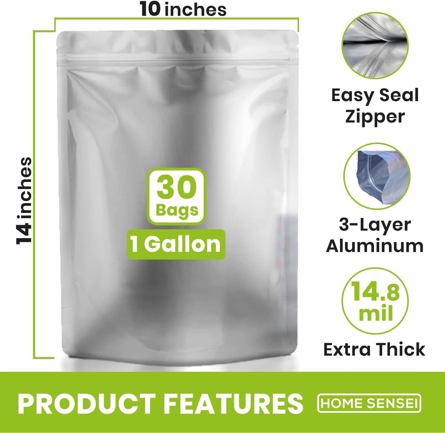 30 Mylar Bags for Food Storage 1 Gallon - Extra Thick 15 Mil - Long Term & Food Grade - Mylar Bags with Oxygen