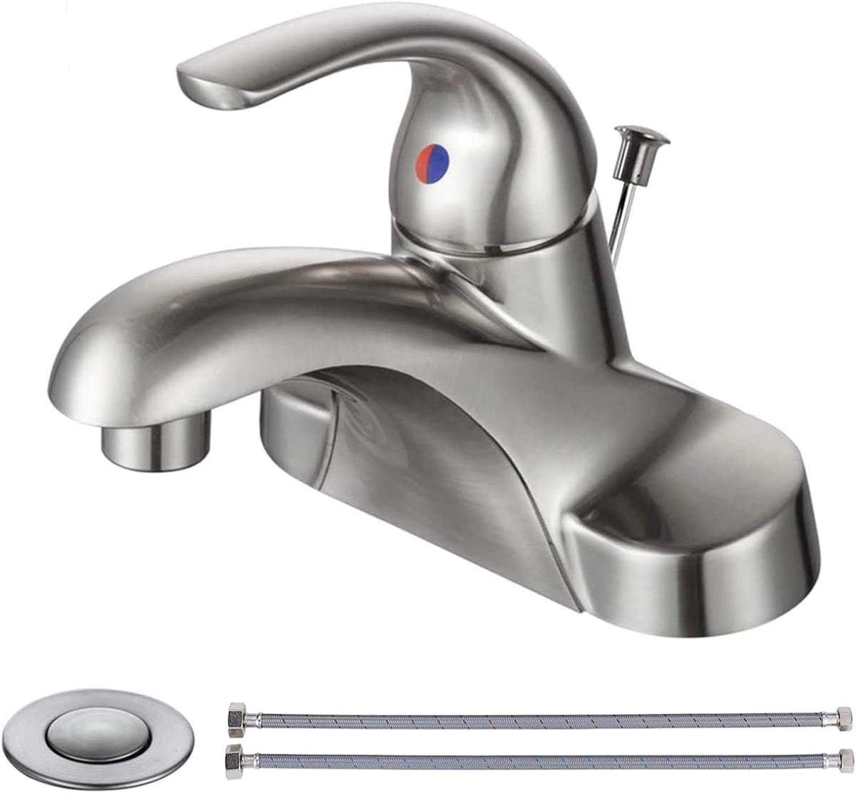Bathroom Faucet 1 Handle Low Arc Single Handle 4 inch Centerset Bathroom Sink Faucet with Pop Up Drain Assembly Basin