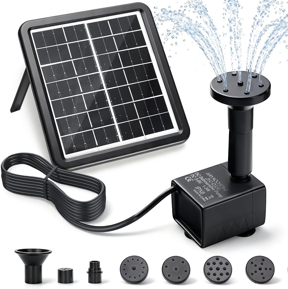 2.5W Solar Water Pump Kit Protective Shell Solar Panel Solar Fountain Pump 5 Nozzles for Outdoor Water Features Bird