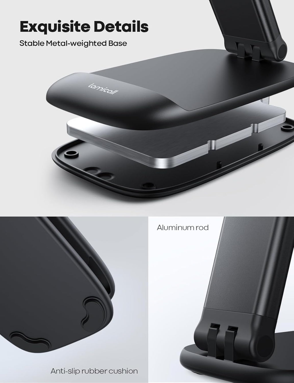 Cell Phone Stand for Desk - [Height Adjustable] Foldable Mobile Phone Holder, Portable Stand for iPhone 17 16 15 14